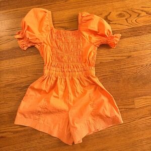 Habitual Orange Smocked Paperbag Girls Romper  Size 14